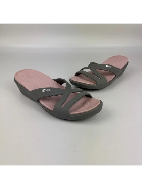 Crocs Womens Size 11 Patricia II Wedge Slip On Sandals Pink Gray