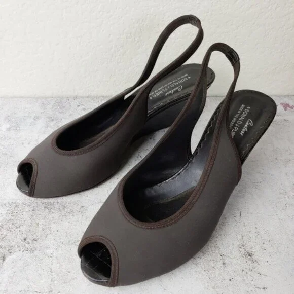 Donald J Pliner Couture Rasy Peep Toe Slingback Canvas Tortoise Wedge Sandal 10M