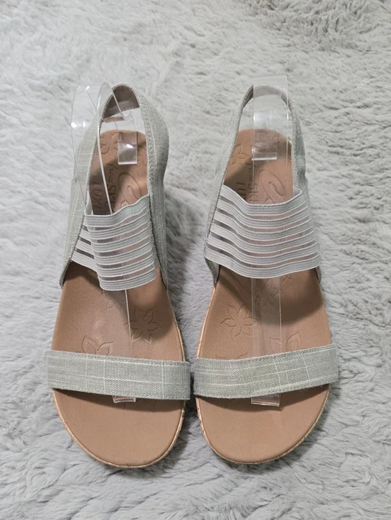 Skechers Beverlee Smitten cork wedge sandals stretch slingback strap size 9.5W