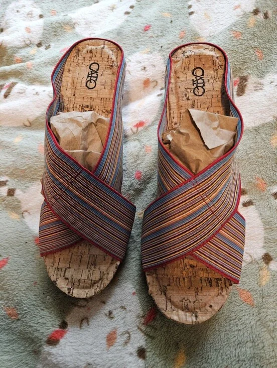 BRAND NEW ** Multicolor Striped Cork Wedge Slide