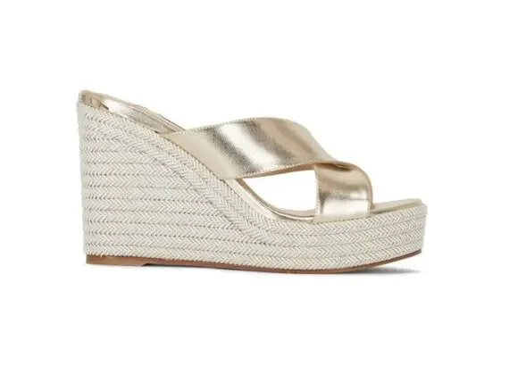 Jimmy Choo Dovina Gold Espadrille Wedge Sandals 37 EU