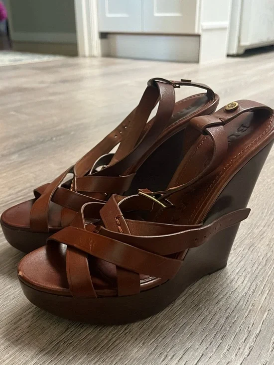 Burberry heels 37 Leather Wedge Sandals Brown Shoes summer