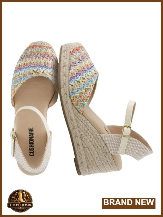Women's Woven Espadrille Wedge Sandals, Ankle Strap, Cushioned Footbed