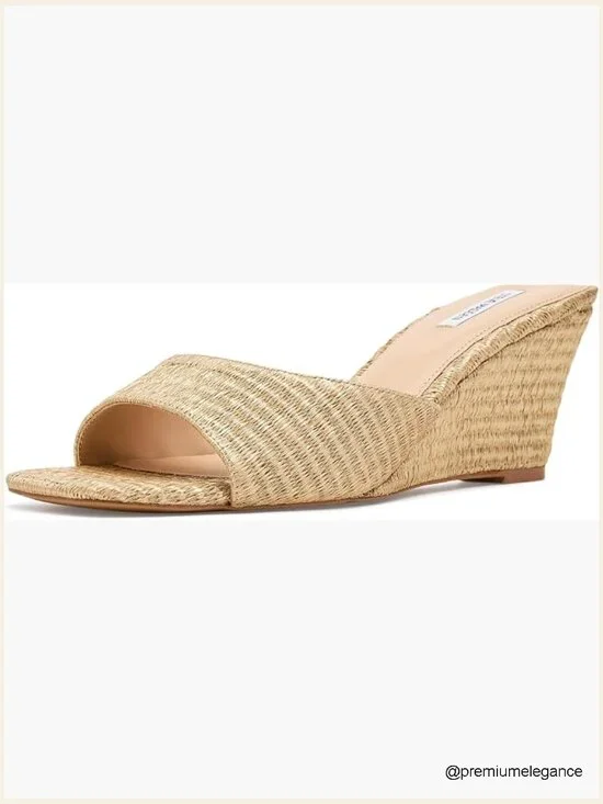 Women's Wedge Sandals - Lightweight, Open Toe, Slip On, Raffia