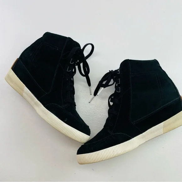 Sorel Out N‎ About Wedge Bootie Womens 8.5 Black Sea Salt Suede