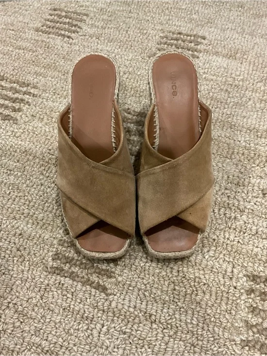Vince Suede Crisscross Espadrille Wedge - Tan
