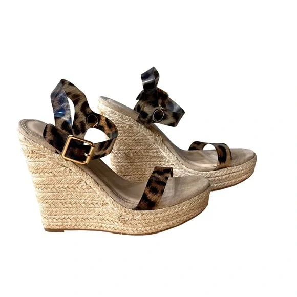 Justfab Karyssa Leaopard Print Strappy Women's Wedges‎ with Ankle Strap Size 6.5