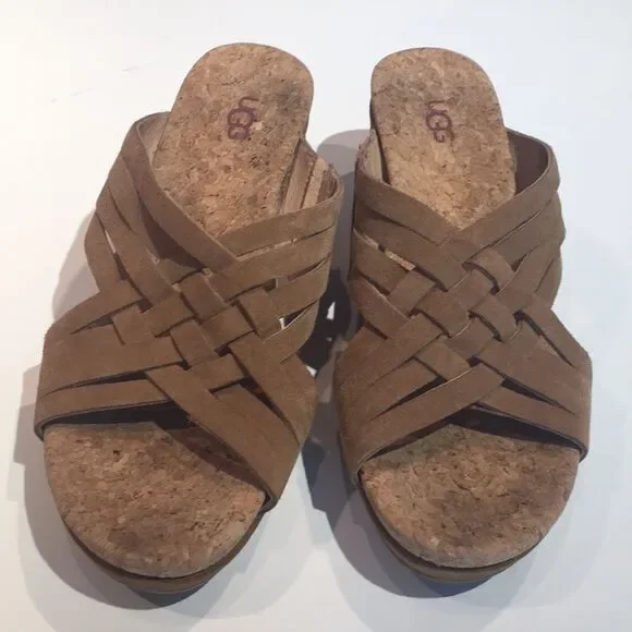Ugg Shoes Lilah Tan Suede Wedge Sandals size 8