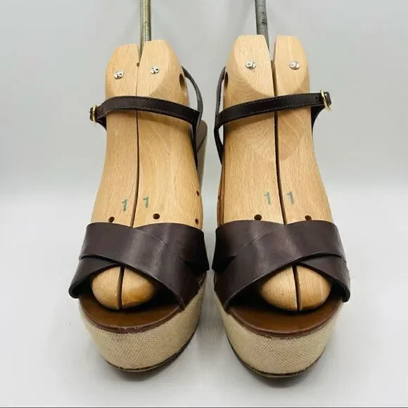 J. Crew Brown Leather Wedge Sandals