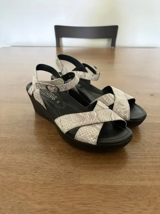 Mephisto Partelia Women's Snake Print Wedge Leather Comfort Sandals