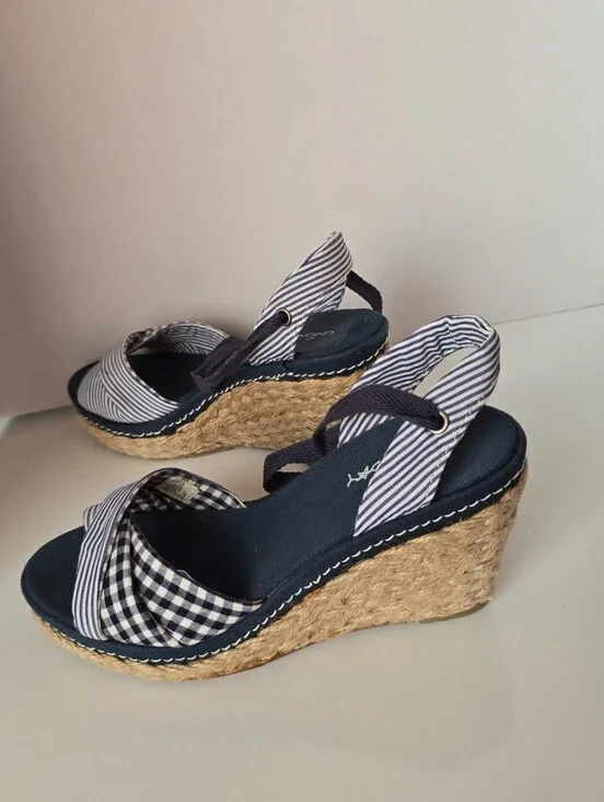 Women’s Navy Striped Espadrille Wedge Sandals By: Unionbay