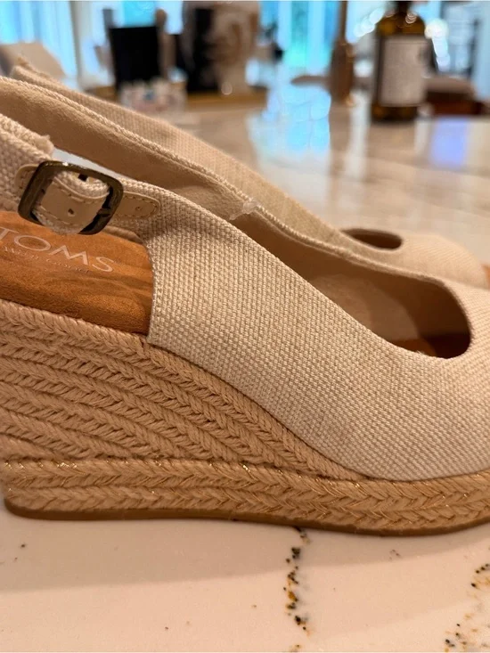 Toms Cream Canvas Espadrille Wedge Slingback