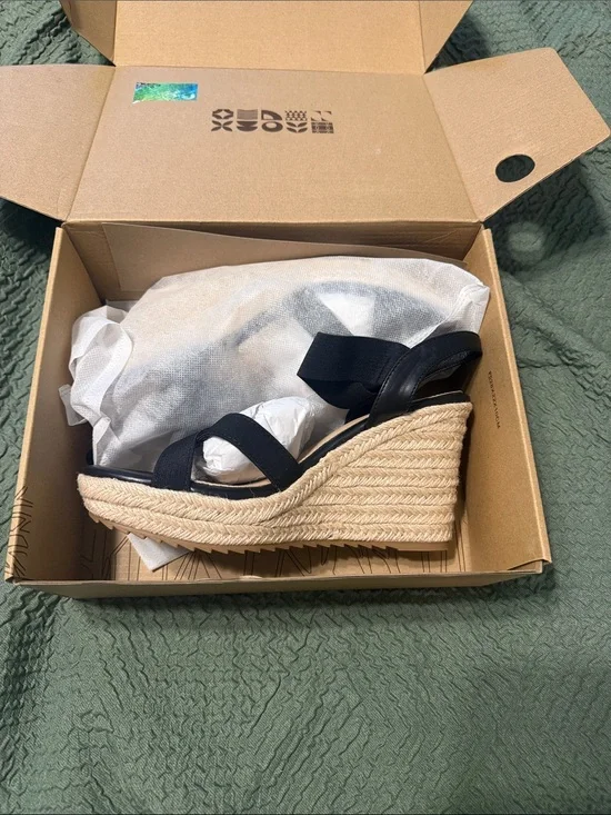 Women's Black Espadrille Wedge Sandals with Ankle Strap