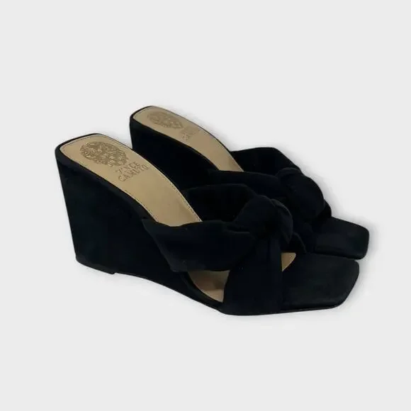 Vince Camuto Rennaya Wedge Sandal Black Suede Size 8
