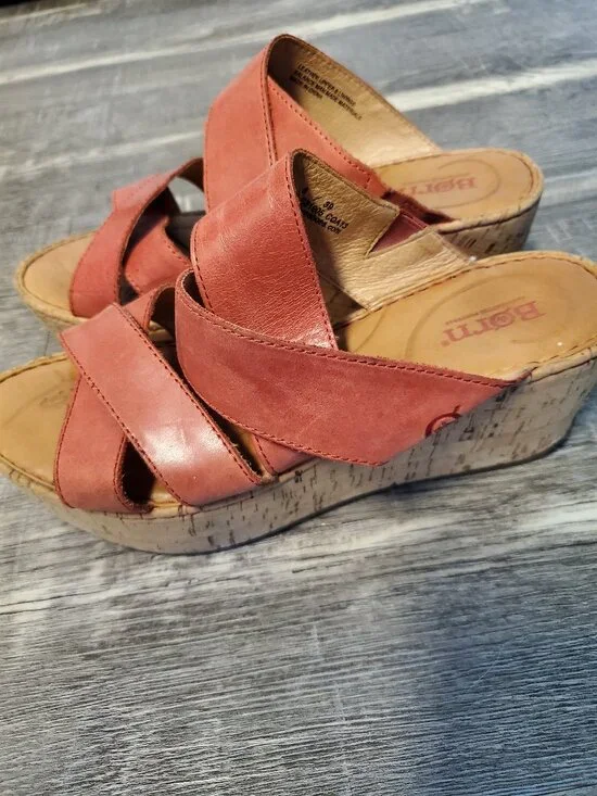 Born Pink Leather Strappy Wedge Sandals