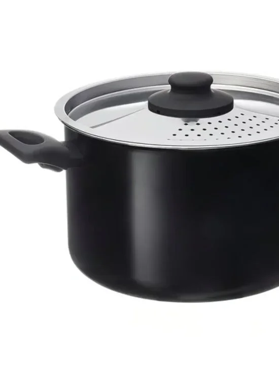 HEMLAGAD 805.809.10 Pot with lid, non-stick coating black, 5.3 qt