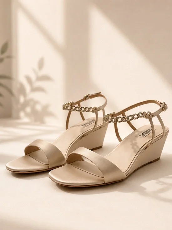 Badgley Mischka • Kaelyn Wedge Sandals in Ivory Satin • Size 9-1/2