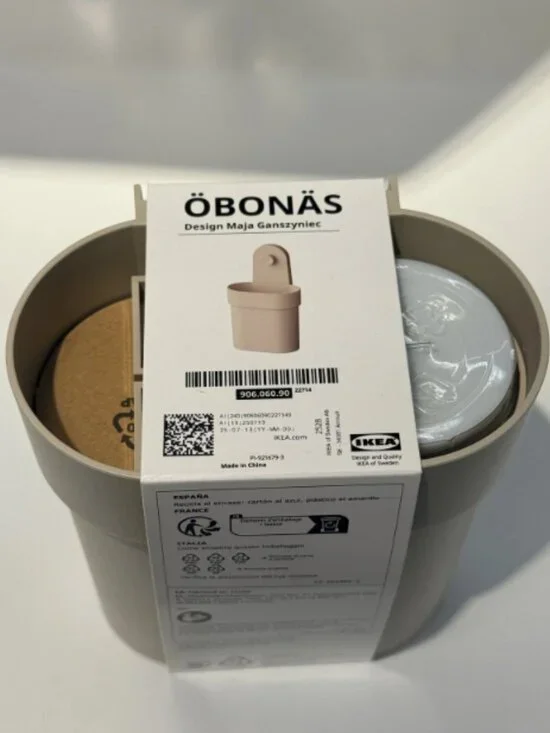 ÖBONÄS 906.060.90 Container with suction cup, gray-beige