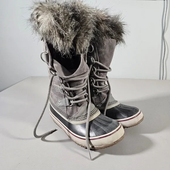 Sorel Joan of Arctic Women Size 7 Grey Waterproof Faux‎ Fur Winter Boots NL2429