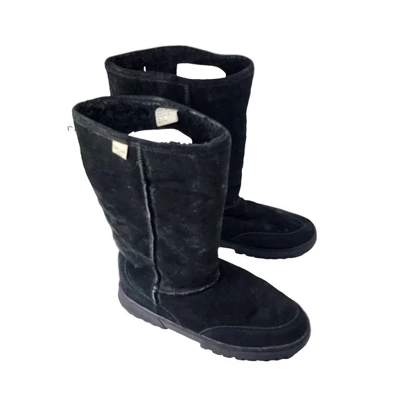 Vintage Calson USA Genuine Shearling Lining Snow Boots Black Suede Womens Sz 10