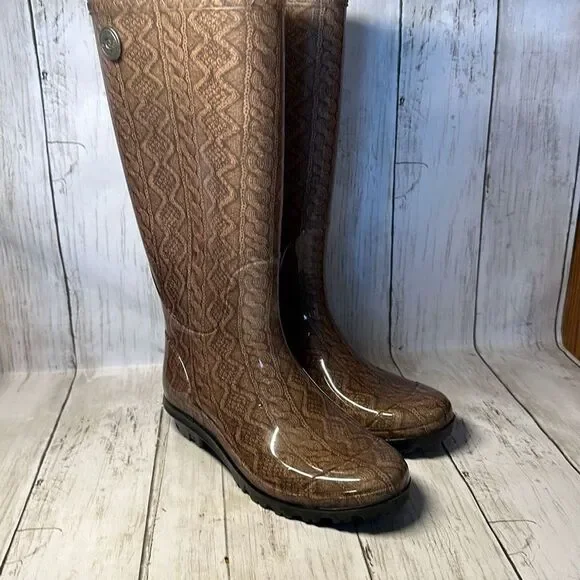 UGG SHAYE‎ Cable Knit  Rain Tall Boots w Fur Insole Size US 5, EU 36