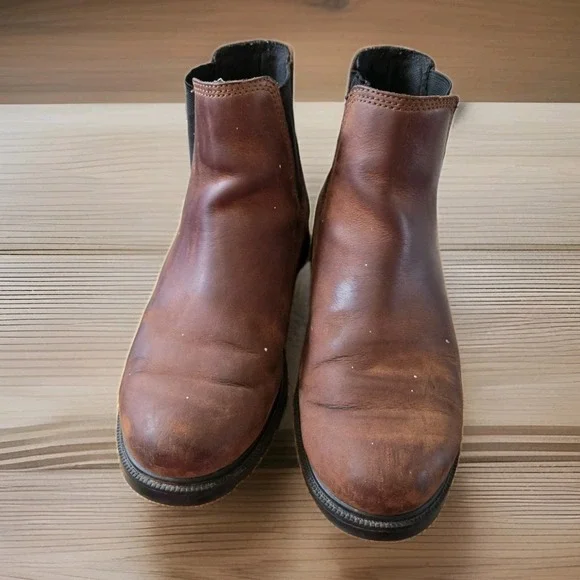 Sorel Chelsea Boots Womens 8 Brown Leather Waterproof Ankle Pull On