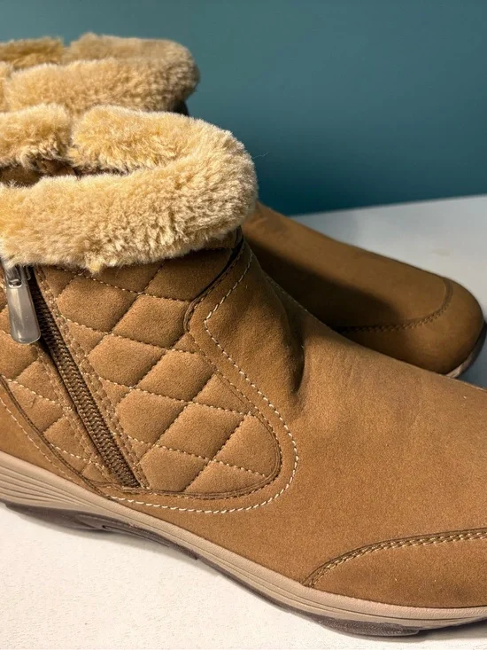 Cozy Quilted Faux Fur Ankle Boots - Camel