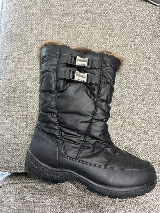 Women's Black Winter Fur-Trim Snow Boot