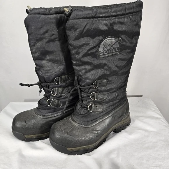 Sorel Boots Womens 8 Snowlion Waterproof Felt Lined Black Tall Snow Mid Calf