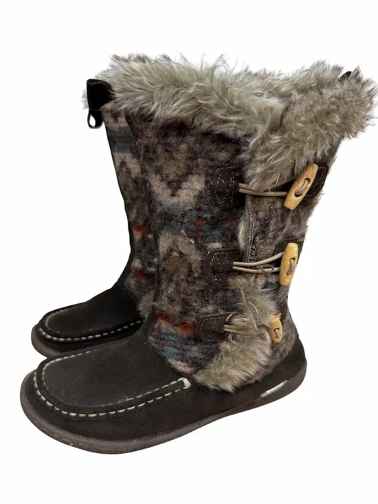 Woolrich Suede Wool Blend Fur Sherpa Winter Boots Aztec Toggle Mid Calf Size 7