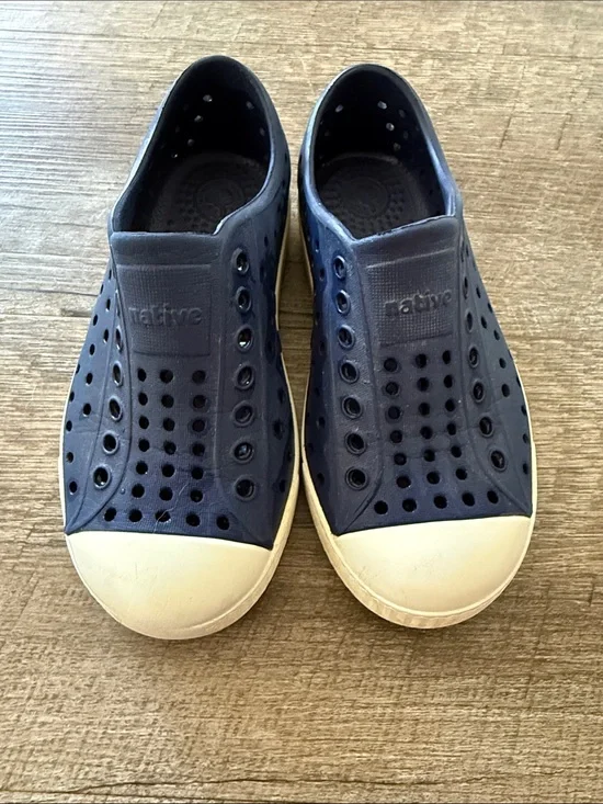 Native Navy Slip-On Shoes with White Toe Cap