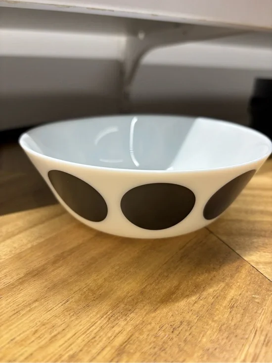 4 IKEA White Bowls for cereal oatmeal or pasta with Black Polka Dots new