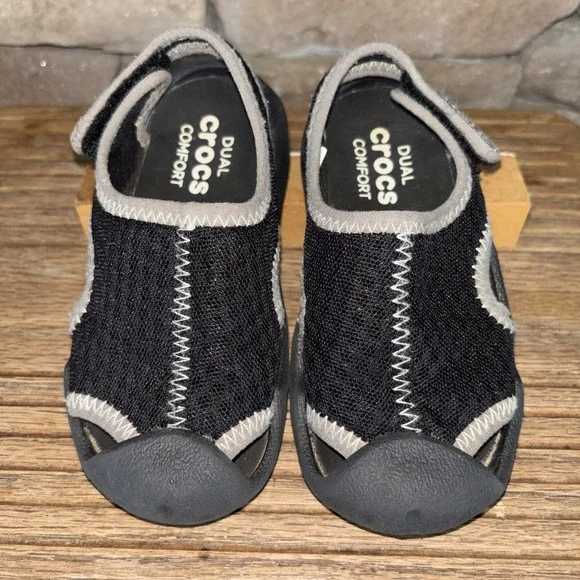 Crocs Black C 8 Swiftwater Sandal Closed Bump Toe Fisherman Water Safe Toddler