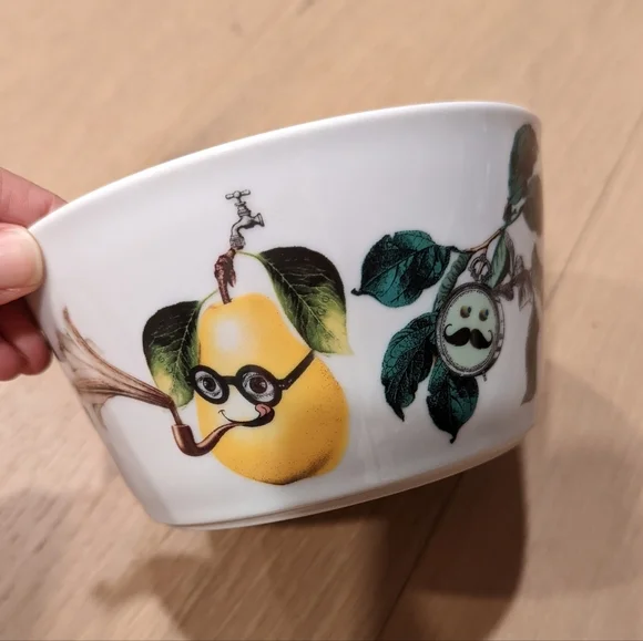 White Bowl with Quirky Fruit Design