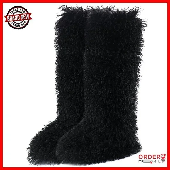 Faux Fur Tall Winter Boots, Knee-High Fluffy Boots for Women & Girls