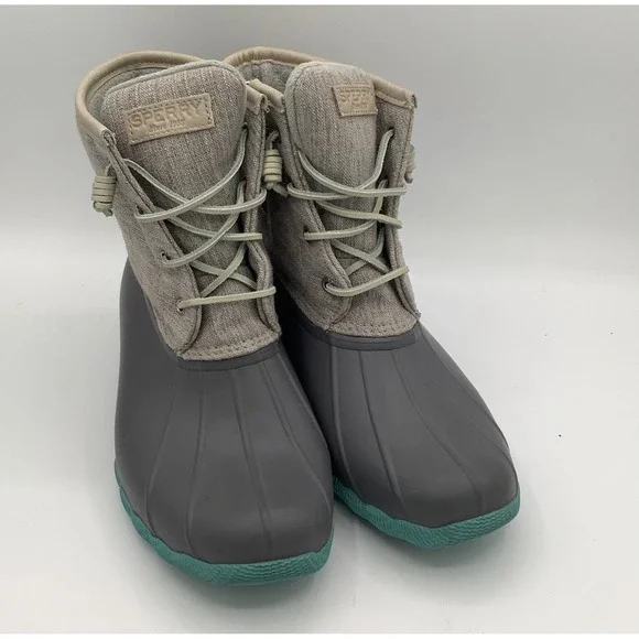 Sperry Women's Waterproof Rubber Boots‎ Gray Textile Upper Teal Sole Size 10