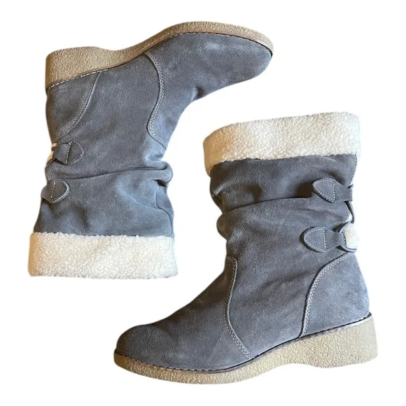 Lands End Gray Suede Boots Sherpa Lined Women’s Size 8.5