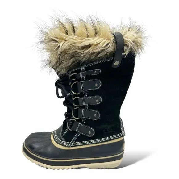 SOREL Black Suede‎ JOAN OF ARTIC Faux Fur Trimmed Snow Boot Sz 8