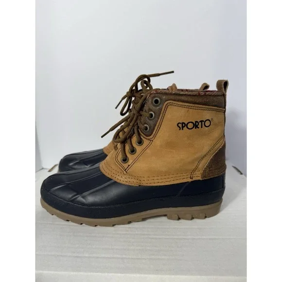 Sporto Insulated Duck Boots Women's 8 Tan Brown‎ Leather Rubber Winter