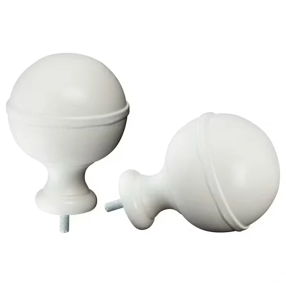 IKEA BEFOGAD white Metal Spherical Finials for Curtain Rods, 1 Pair NEW