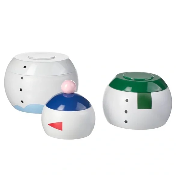 Cookie tin snowman IKEA Colorful Stacking dry good storage Christmas table decor