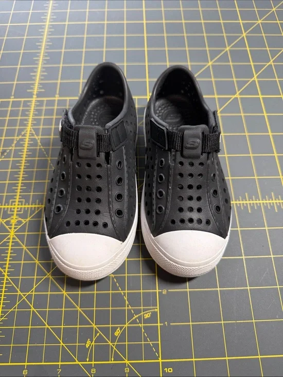 Skechers Kids Black Slip-On Perforated Water Shoes with White Toe Cap