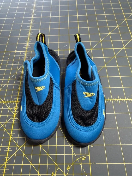Speedo Kids Blue and Black Water Shoes with Yellow Accents
