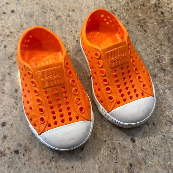Native Kids Shoes Orange with White Toe Caps