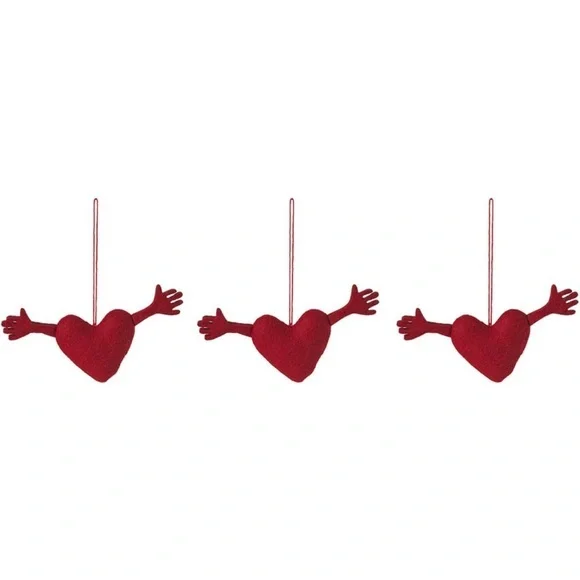 3-pc ornaments IKEA Red Heart Valentine’s Day LOVE holiday fabric tree decor new