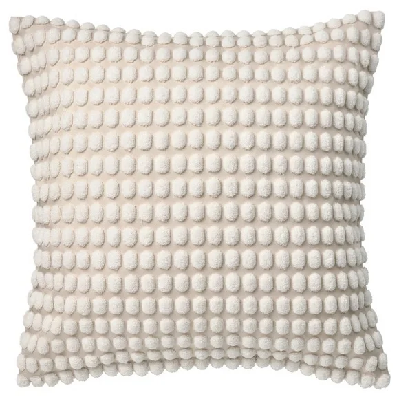 Textured Pom Pom Accent Cushion Cover in Off White