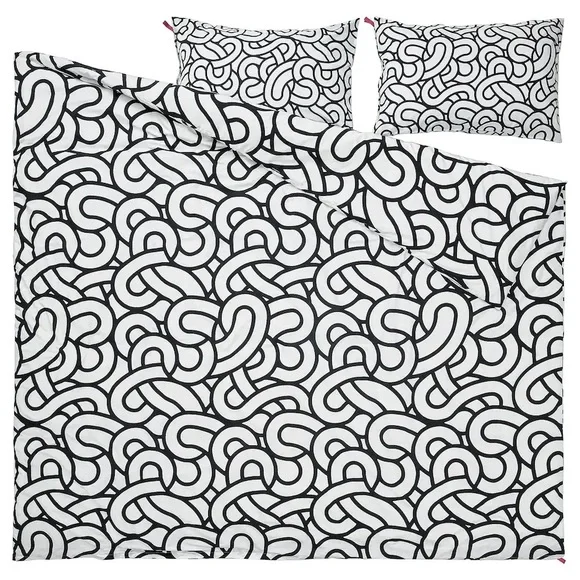 IKEA SÖTRÖNN Duvet cover and pillowcase(s), white/black/patterned, Full/Queen