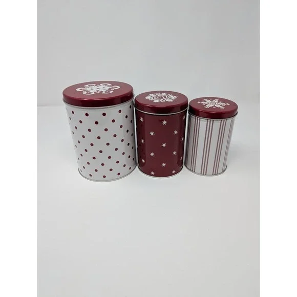 IKEA Nesting Storage Canister Set Red White Snowflake Stripes Polka Dot Holiday