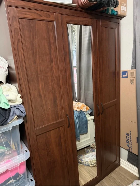 IKEA Three-Door Wardrobe with Center Mirror - Dark Brown