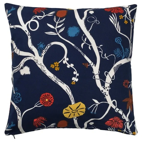2 Navy Botanical Print Square Throw Pillow Covers